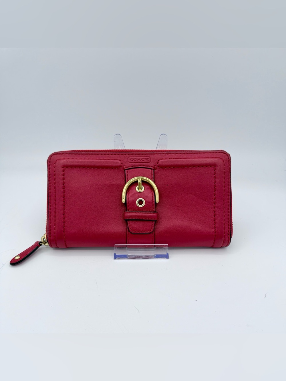 Coach Soho Leather Zip Around Accordion Wallet Red Brass Buckle